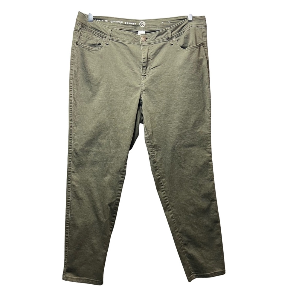 W62‎ Skinny Pants Signature Fit Olive Green Casual Trousers Woman 18